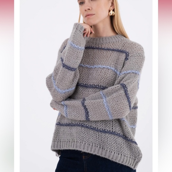 VICARIO CINQUE CREW-NECK MOHAIR SWEATER STRIPES GREY MARADA S/M oversized fit - Picture 11 of 12